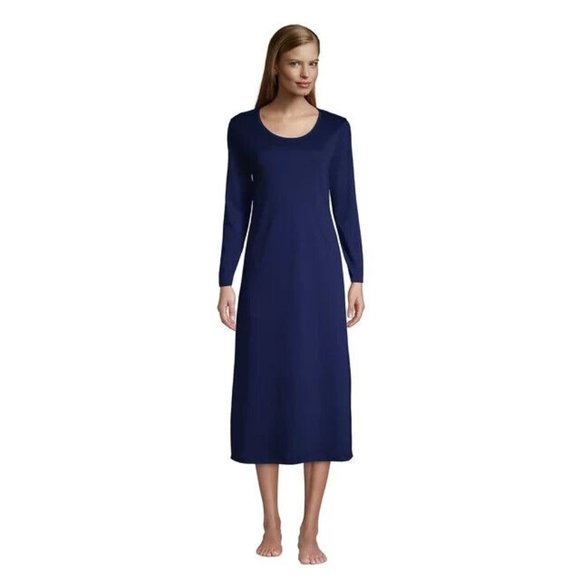Lands' End Women's Supima Cotton Long Sleeve Midcalf Nightgown, NWT - Picture 1 of 2
